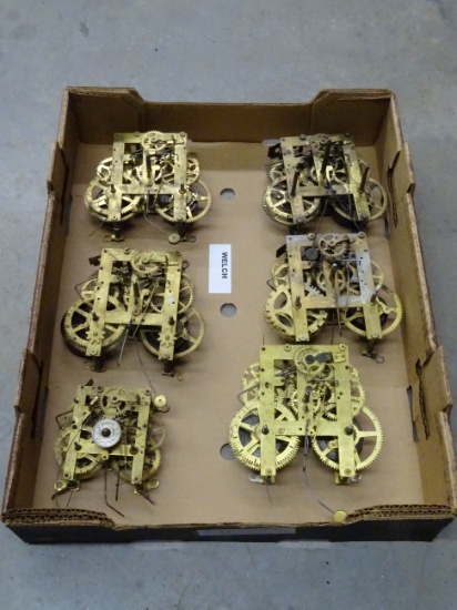 Box Lot of 6 Welch Brass Clock Works