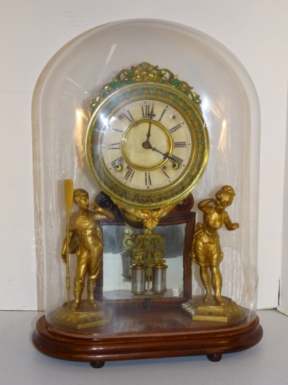 French Figural Clock 17 by 14 Circa 1875 Dome *