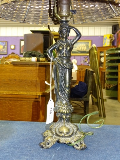 .Bronze Tone Lady Figural Lamp