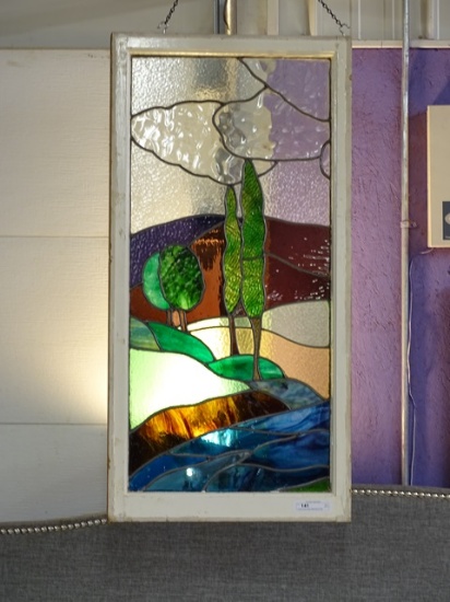 Country Scene Stained Glass Panel 22"X44"