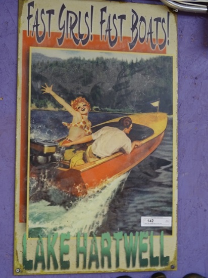 Retro Lake Hartwell Sign Tin 18" X 30"