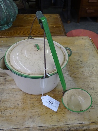 Enamel Ware Covered Dish With Dipper