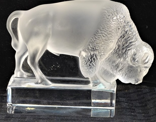 Lalique Rare Frosted Glass Buffalo Paperweight