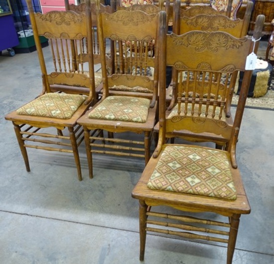 Vintage Oak Spindle Back Chairs 7 Total