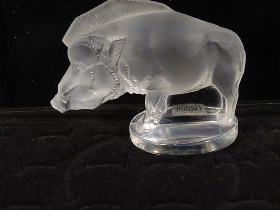LALIQUE FROSTED CRYSTAL "RAZORBACK" PAPERWEIGHT