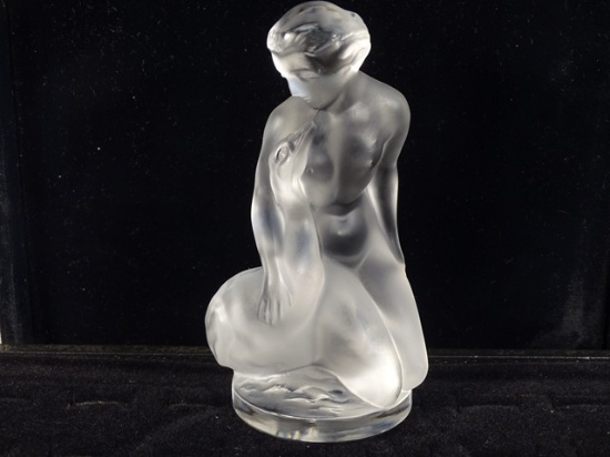 Lalique Frosted Nude Lady w/Goose  4-1/2" Tall