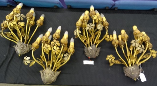 Four Very Ornate Brass Wall Sconce French?