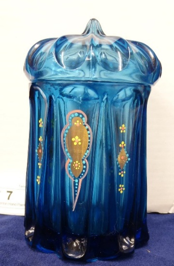 Fenton Hand Painted Covered Jar Signed 6"
