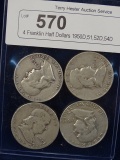 4 Franklin Half Dollars 1950D,51,52D,54D