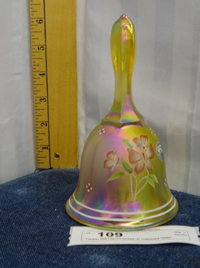 Fenton Bell Hand Painted on Iridescent Glass w/box