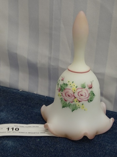 Fenton Bell Hand Painted on White&Pink Glass Signd