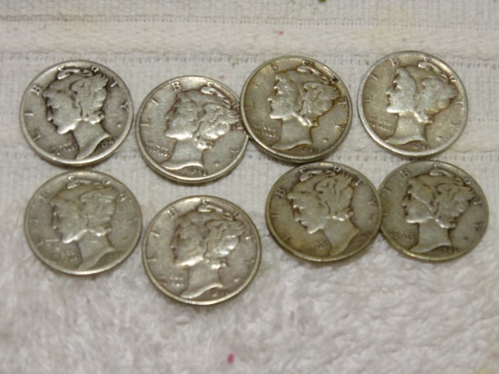 8 Mercury Dimes 1945