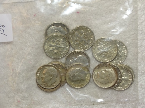 15 Roosevelt Dimes 1964