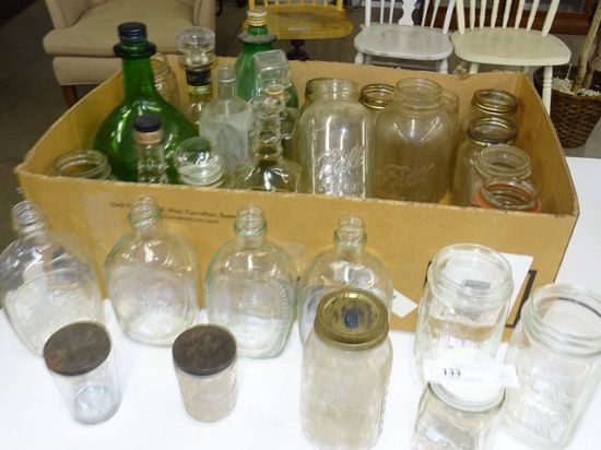 Box Lot of Old Friut Jars and others