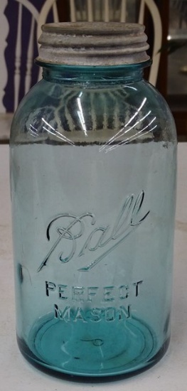 Old Blue Mason Fruit Jar with Zinc Lid