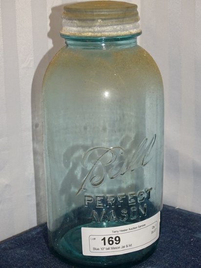 Blue 10" tall Mason Jar & lid