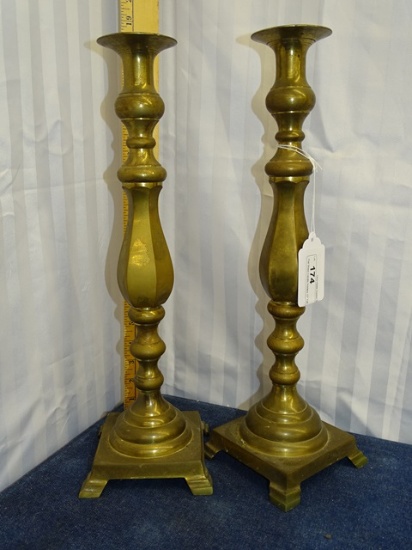 Pair Brass Candle Holders 17" Tall