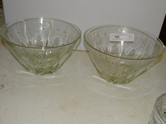 2 Large Etched Crystal Bowls