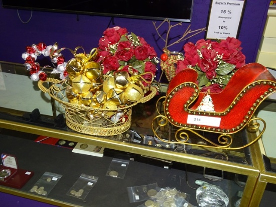 Christmas Lot - Metal Sleigh, Jingle Bells,More