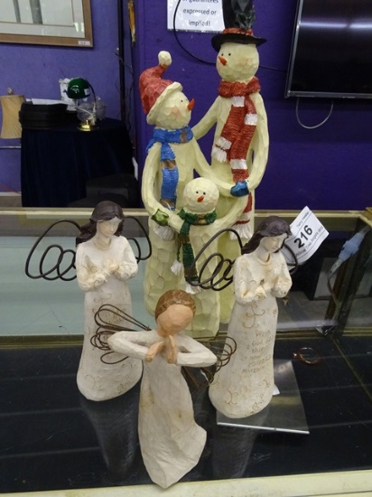3 Willow Tree Angels and SnowMan