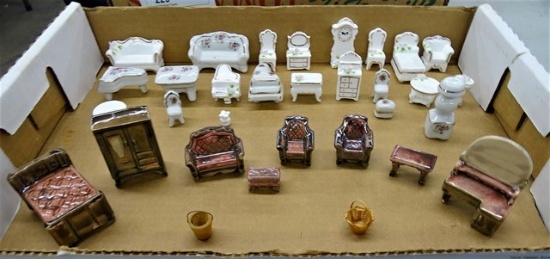 Box Lot Porcelain Doll Furniture