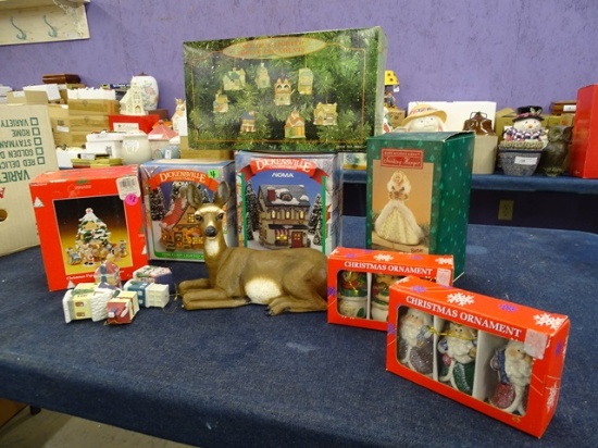 Christmas Houses And Ornament Box Lot