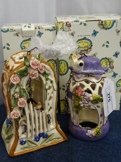 2 Porcelain Birdcage Candle Holders