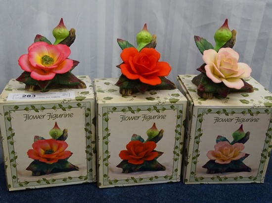 3 Porcelain Flowers -2 Roses, Pink Dogwood