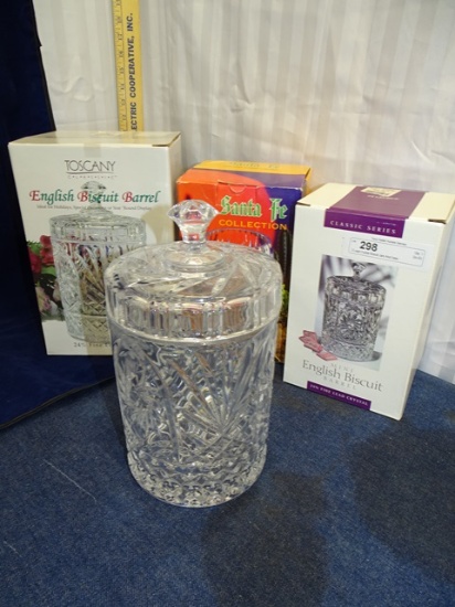 3 Lead Crystal Biscuit Jars And Vase