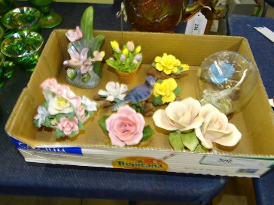 Box Lot Of Flower & Bird Figurines