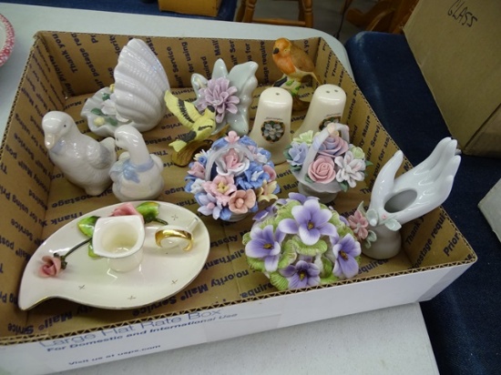 Box Lot Of Porcelain Baskets & Birds