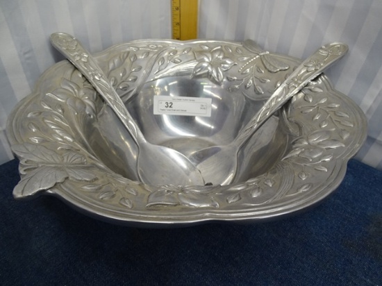 Lenox Pewter Salad Bowl and Utensel 13.5"