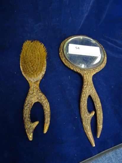 Dresser Set- Mirror and Brush  Sterling Medalion