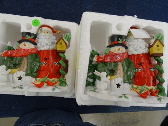 2 Santa & Snowman Candle Holders