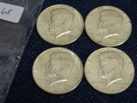 4 Ea 1964 Silver Kennedy Half Dollars