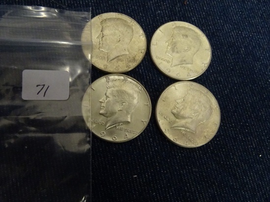 4 Ea 1964 Silver Kennedy Half Dollars