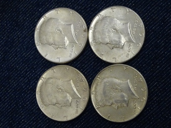 4 Ea 1964 Silver Kennedy Half Dollars