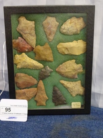 14 Native American Arrowheads in Display  Box