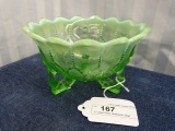 3 Footed Green Opalescent Bowl