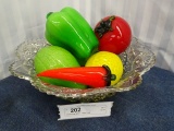 Crystal Bowl With 6  Glass Fruits