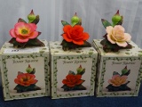 3 Porcelain Flowers -2 Roses, Pink Dogwood
