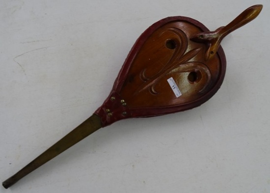 Walnut and Brass Carved Bellows