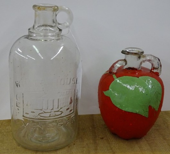 2 White House Vinegar Bottles,1 Has Been Painted