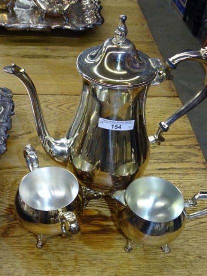 3 Pcs Oneida Silver Plate Teapot Cream & Sugar