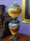 GWTW Converted Oil Lamp Hand Painted Globes Elect.