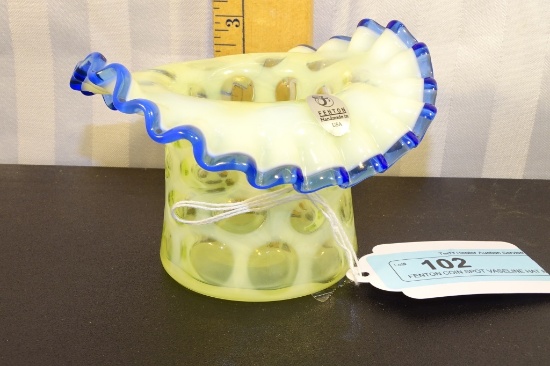 FENTON COIN SPOT VASELINE HAT BLUE CREST