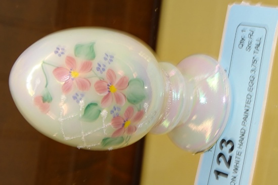 FENTON WHITE HAND PAINTED EGG 3.75" TALL