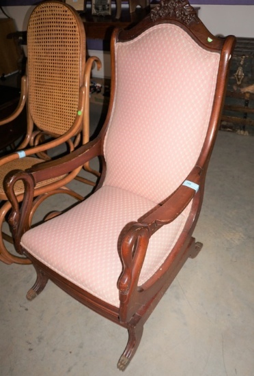UPHOLSTERED GOOSE NECK ROCKER