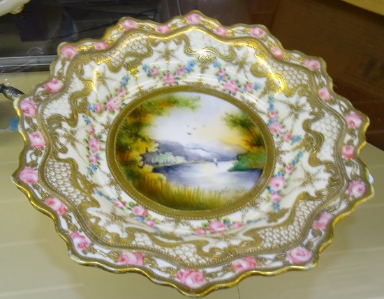 GREAT HAND PAINTED NIPPON BOWL RIVER & MOUNTAINS