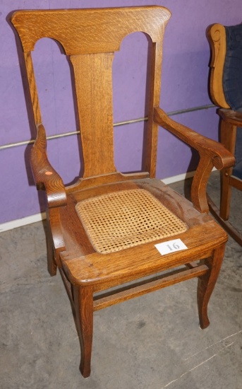 OAK CANE BOTTOM CHAIR WITH ARMS